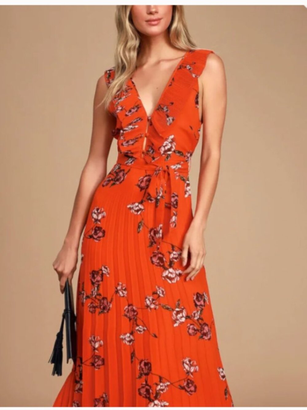 Lulu's Orange Floral Maxi Dress